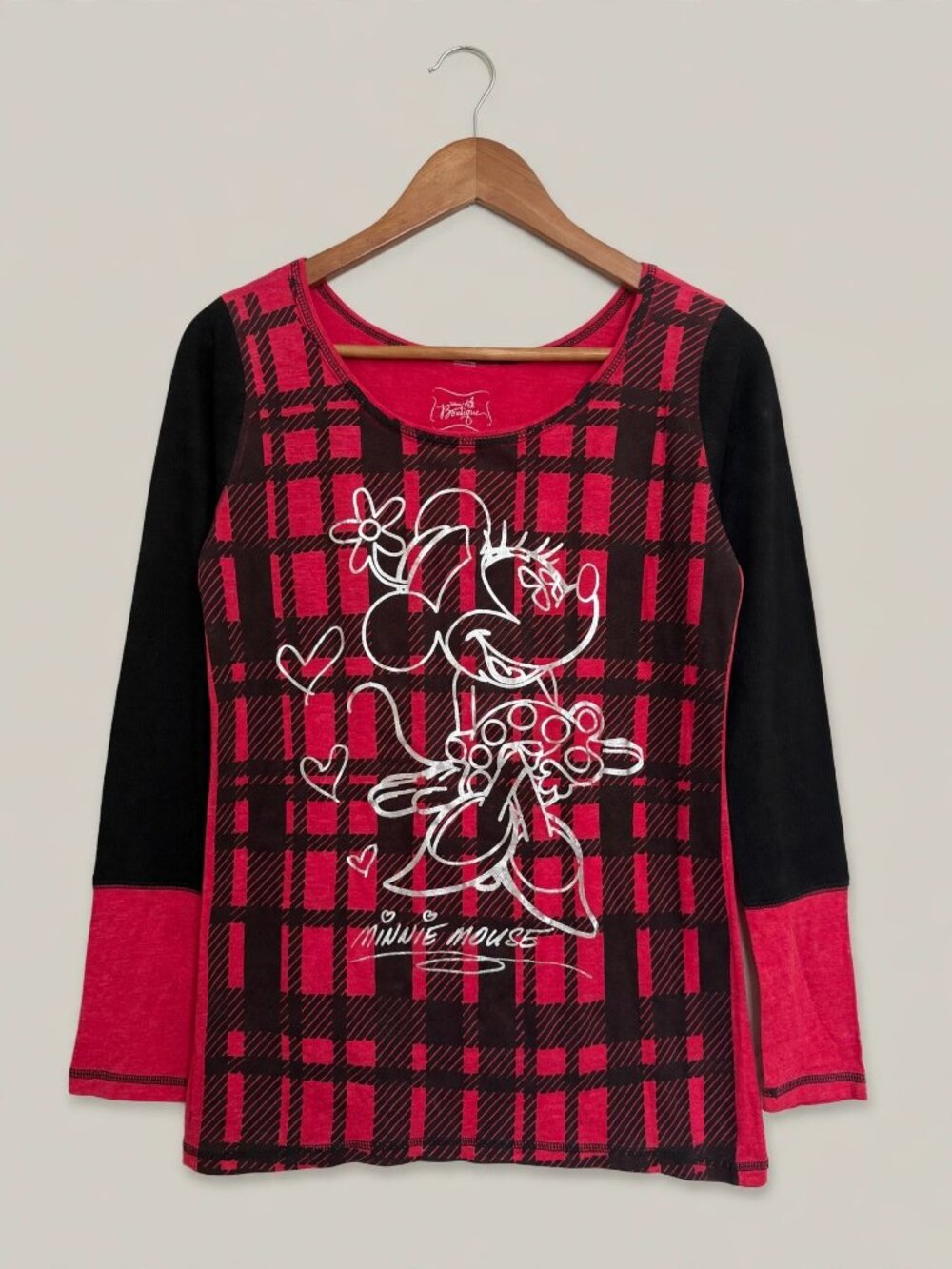 NWT Disney Parks Boutique Minnie Mouse Red Plaid Sleep Top XL Pajamas Loungewear